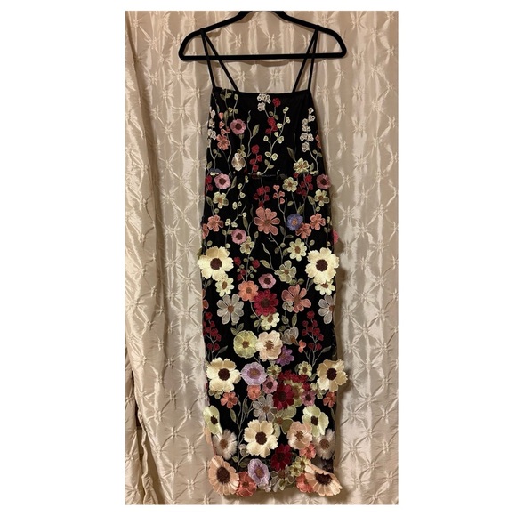 Lulu's Black Thriving Energy Black 3D Floral Embroidered Lace-Up Midi Dress - Picture 5 of 16